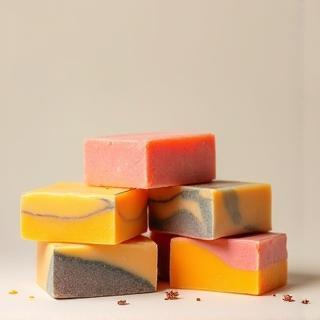 Variety of colorful handmade soap bars