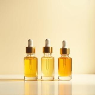 Small bottles of organic skincare serums